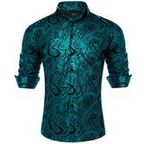 Luxury Royal Blue Paisley Silk Dress Shirts Wedding Party Performence Shirt Men's Social Clothing camisas de hombre MartLion YC-2319 S 