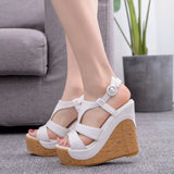 wedge heel waterproof thick bottom hollow thick bottom wedge heels high heels women's wedge sandals MartLion   