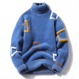 men's Winter Letter pattern thick sweater Student youth autumn wool pullovers MartLion Blue S 