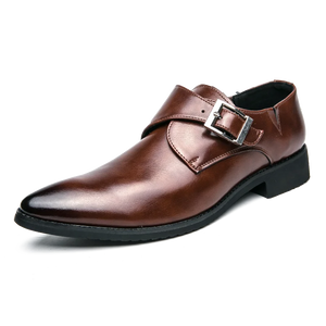 Brown Pointed Leather Shoes Men's One-step Bukle Dress Low-heel Shoes zapatos de vestir hombre MartLion brown 229 38 