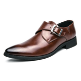Brown Pointed Leather Shoes Men's One-step Bukle Dress Low-heel Shoes zapatos de vestir hombre MartLion brown 229 38 