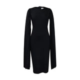 Temperament Casual Slim Fit Office Dress  Sleeved Solid Color Mid Dress Women Clothing MartLion   