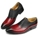 Luxury Brand Oxfords Shoes Men's Genuine Cow Leather Dress Wedding Pointed Toe LaceUp Print Brogues Spring Autumn Style MartLion Red 39 