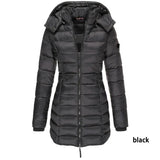 Women's medium length slim cotton suit warm coat women's cotton suit MartLion black S 