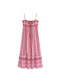 Female Pink Embroidery Dress Square Collar Sleeveless Backless Long Summer Dresses Beach Style Women's Dress MartLion pink L 