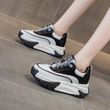 Spring Leather White Shoes Female Thick-soled Height Lace-up Platform Sneakers Women Designer Zapatos De Mujer Mart Lion   