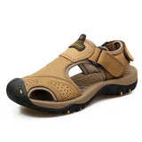 Men's Summer Shoes Genuine Leather Sandals Beach Slippers Outdoor Non-slip Casual Driving MartLion 7238-khaki 38 