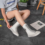  Women's Raised Canvas Shoes with Front Lace Up Side Zipper and Hot Diamond Shoes for Casual Breathable Canvas Boots for Couples MartLion - Mart Lion