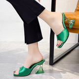 Summer Women's High Heels Sandals Orange Silk Transparent Shoes Open Toe Slippers Female Mart Lion Green 36 