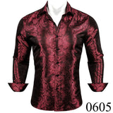 Luxury Silk Shirts Men's Green Paisley Long Sleeved Embroidered Tops Formal Casual Regular Slim Fit Blouses Anti Wrinkle MartLion 0605 S China