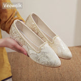 Gold Embroidery Women Pointy Toe Slip On Ballet Flats Elegant Casual Ballerinas Shoes for Beige MartLion   