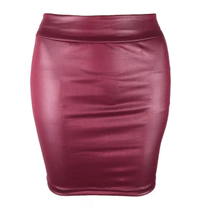 Women Mini Skirt Solid Color Waist Slim Fit Skinny Matte Leather Cozy MartLion Wine Red L 