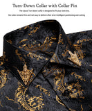 Men's Dress Shirts Black Gold Long Sleeve Formal Button-Down Collar Social Slim Fit Shirt Spring Casual Blouse MartLion   