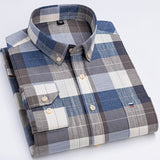 Men's 100% Cotton Plaid Checkered Long Sleeve Oxford Shirt Front Patch Chest Pocket Button-down Striped Versatile Casual Mart Lion L505 42 
