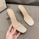 Summer Women Pumps Sandals PVC Jelly Slippers Open Toe High Heels Transparent Perspex Slippers Shoes Heel Clear MartLion white-7 cm 41 