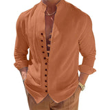 Men's Casual Shirts Linen Tops Loose and Comfortable Long Sleeve Beach Hawaiian Shirts MartLion orange1 S 