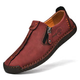 Men's Casual Shoes Leather Loafers Flat Classic Moccasins Breathable Zip Walking Sneakers MartLion Red 38 