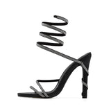 Luxury Crystal Snake Coiled Women Sandals Thin High heels Wedding Party Gladiator Summer Shoes MartLion   