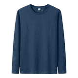 Men's t-Shirt 180g Cotton Shirt Solid Color Long-Sleeved Loose Round Neck Bottoming Tops Tees Mart Lion blue XXXXL 