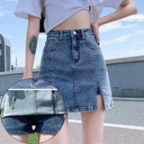 Women  Denim Mini Skirt Hot Girl Tight Bag Hip Skirts Female Slim Short Split Skirts MartLion   