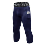Compression Pants for Men Capri Leggings Cool Dry Workout Running Athletic Gym Tights Bottom with Pockets MartLion Navy L