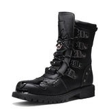 Men's Leather Motorcycle Boots Black Gothic Punk Cowboy Casual Military Tactical Mart Lion Black 999 37 