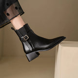 Autumn Genuine Leather Women Boots Pointed Toe Boots Winter Ankle Short Chelsea Leather Shoes MartLion   