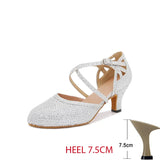 Professional Latin Dance Shoes for Women Diamond-encrusted High-end Indoor Soft-soled Dance Shoes Jazz Tango Salsa Stage Sandals MartLion silver 7.5cm 35 