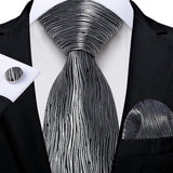 Gray Striped Paisley Silk Ties For Men's Wedding Accessories 8cm Neck Tie Pocket Square Cufflinks Gift MartLion SJT-8366  