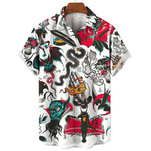 men's short-sleeved shirt Hawaiian casual beach men's tops mysterious totem print MartLion   