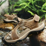 Men's Leather Sandals Summer Wrap Toe Hiking Roman Genuine Platform Non-slip Trekking Beach Sneakers Mart Lion   
