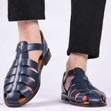 Men's Leather Sandals Trendy Summer Roman Shoes Casual Soft Beach Footwear Flats Mart Lion   