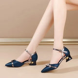 Women Casual Pointed Toe Black Patent Leather Buckle Strap Heel Shoes for Party MartLion x 40 