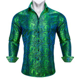 Designer Men's Shirt Blue Purple Pink Yellow Green Black Silk Embroidered Long Sleeve Casual Slim Tops Breathtable Streetwear MartLion   