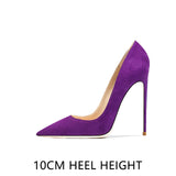 Pointed Shallow Mouth Suede Ultra-Thin High Heels 12cm Pumps Banquet Ladies Shoes MartLion Purple 10CM 44 CHINA