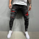 Men Jeans Knee Hole Ripped Stretch Skinny Denim Pants Solid Color Black Blue Summer MartLion J007X Black S CHINA