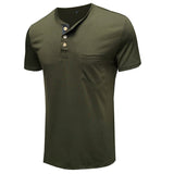 Summer Henley Collar T-Shirts Men's Short Sleeve Casual Tops Tee Solid Cotton Mart Lion   