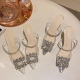 High-heeled Slippers Women Summer Pointed Crystal Heel Designer Sandals Square Buckle Slides Mart Lion   