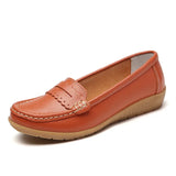 Women Flats Genuine Leather Shoes Platform Casual Soft Loafers Shallow Slip On Nurse Ladies MartLion Orange 40 insole 25.0cm 