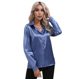 Satin Silk Button Down Shirts for Women Dress Shirts Long Sleeve Blouses Female Shirts MartLion L S 