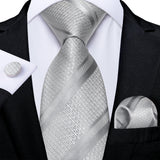 Gray Striped Paisley Silk Ties For Men's Wedding Accessories 8cm Neck Tie Pocket Square Cufflinks Gift MartLion SJT-7603  