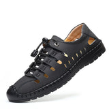 Men's Genuine Leather Sandals Trendy Summer Roman Shoes Casual Soft Beach Footwear Flats Mart Lion Black 38 China
