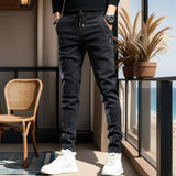 Summer Jeans Men demin  pants men Clothing Cargo pants Drawstring Slim Trousers r MartLion k449 Black S 