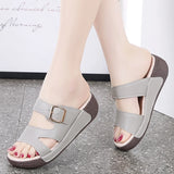 Women's Wedge Heeled Sandals Casual Open Toe Platform Slipper Slip Heel Height 4.0cm MartLion GreyZN05 11 