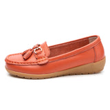 Spring Autumn Women Genuine Leather Loafers Flats Moccasins Shoes Casual Ladies Black MartLion Orange 37 