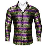 Barry Wang Exquisite Blue Silk Paisley Men's Shirt Four Seasons Lapel Long Sleeve Embroidered Leisure Fit Party Wedding MartLion   