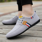 Men's Casual Shoes Brand Breathable British Sneakers Lace Up Soft Flats Driving White Black Peas Mart Lion   