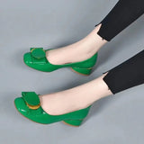 Women Cute Round Toe Green Pu Leather Spring Slip on Square Heel Shoes Lady Classic Black Office Party Pumps MartLion f 40 