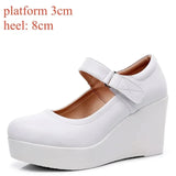 Genuine Leather Shoes Platform Wedges Mary Janes Women Spring High Heels Pumps for Office Model MartLion