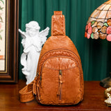 Women Chest Bags Multiple Pockets Messenger Designer Soft PU Leather Shoulder Crossbody Mart Lion Caramel color 18cm10cm28cm 